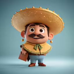 toy story image of poco lee wearing a sombrero and carrying a paper bag