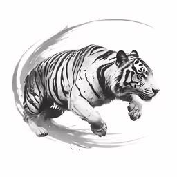 a drawing of a tiger running across the field