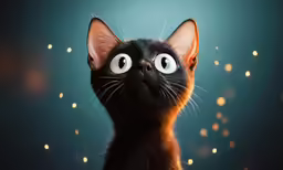 a cat staring directly at the viewer with stars in the background