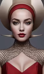 an image of a lady wearing a hat and with horns on her head