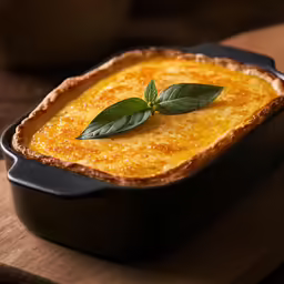 a small square dish that has some food inside of it
