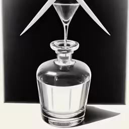 a bottle with an unusual decoration in it on a table