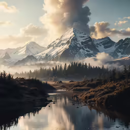 mountains rise behind the clouds on a misty day