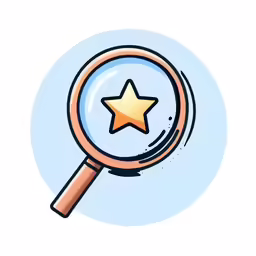 a star in a magnifying glass with light blue background