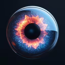 an eye with bright blue lights inside and in it