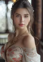 young woman with large breast standing outdoors in evening dress,a woman wearing a dress and jewelry
