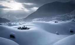 snowy mountain landscape with trees and mountains in the background