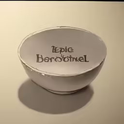 an ornately designed white porcelain bowl with a small word above it