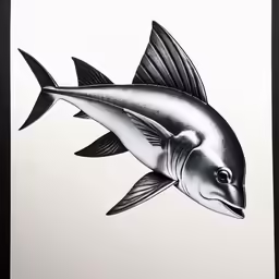 an art print of a black and white fish