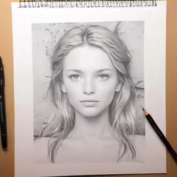 the girl has long hair and a black pencil in her hand