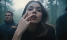 a young woman smoking in front of two other people