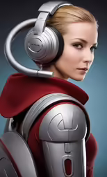 a woman with headphones that are attached to her ear