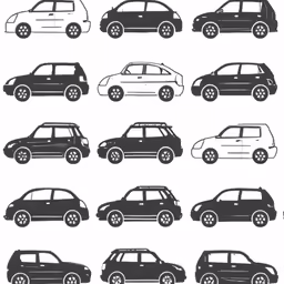 a black and white silhouette of many different cars