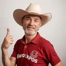 a man wearing a cowboy hat gives the thumbs up