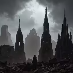 a man standing on top of a pile of rubble
