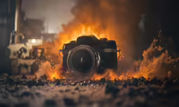 a camera that is sitting in some dirt