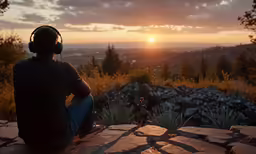a person that is sitting on the stone looking