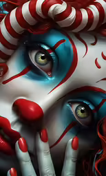 there is a woman wearing makeup and red lipstick