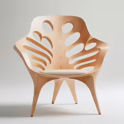 an unusual chair that is made out of plywood