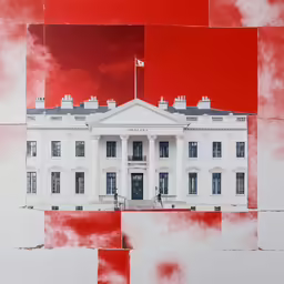 a piece of artwork with a large white house on top of it