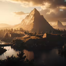 a mountain with a lake in the middle