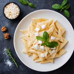 pasta with parmesan and herbs on a plate