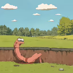 a cartoon drawing of a nude man sitting on the ground looking at a hill