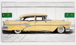 an image of a classic yellow car going through a tunnel