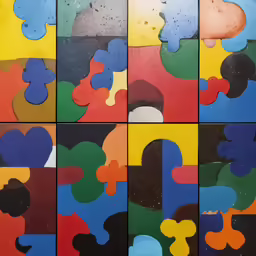 many colors of different shapes on a tile