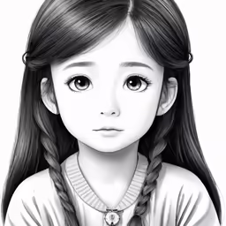 a young girl with long black hair and wearing a sweater and tie
