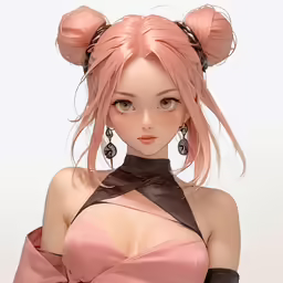 a cute doll with a big pink hair and earrings