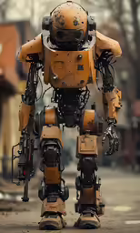 a humanoid is posed with a bunch of smaller tools