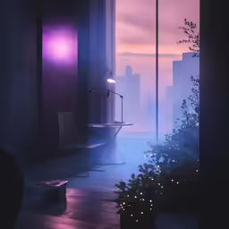 the lights are shining down on the room