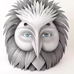 an owl face made out of silver steel
