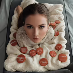 a beautiful young woman laying on top of a gray couch