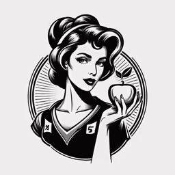 a vintage looking woman with an apple in her hand