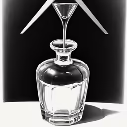 a glass bottle with a candle that is on top