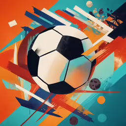 soccer ball with abstract shapes overlaying a bright colored background