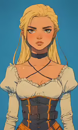a girl wearing a dress with braids and a collar