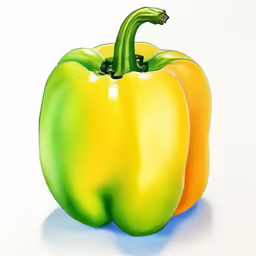 three large bell peppers sitting side by side