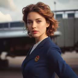 a woman in business attire posing for the camera