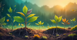 green plants with green leaves are growing in the dirt