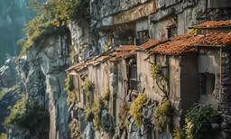 there are some buildings with many plants growing on them