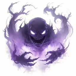 a purple and black illustration with scary eyes