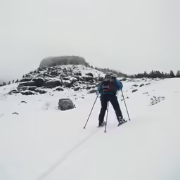 there is a man standing on skis in the snow