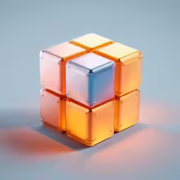 an orange and blue cube sitting on a table