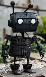 a statue of a robot that appears to be made of black metal