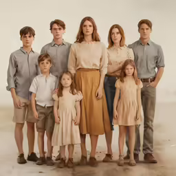 a family stands in front of a backdrop with one man and two women