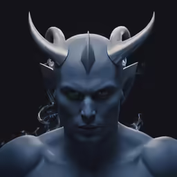 a man wearing a demon like mask and horns