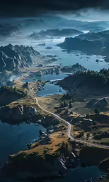 a long stretch of roads stretches into the distance in the middle of a large body of water